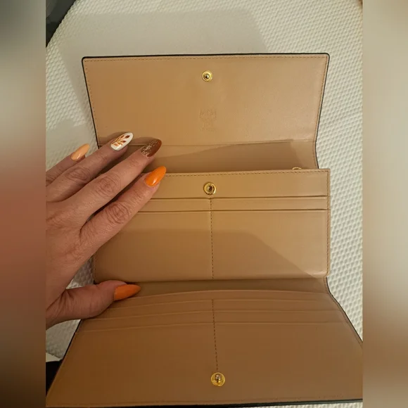 EUC MCM Long Scarlet Wallet with Gold Emblem